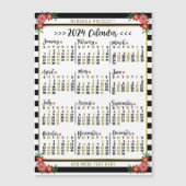 2024 Jaar Kalender Zwart Streep Bloemen Aangepaste Magnetische Uitnodiging (Voorkant)