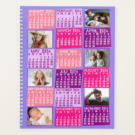 2024 Jaar Maandelijkse Kalender 12 Foto Collage Ro Planner (Voorkant)