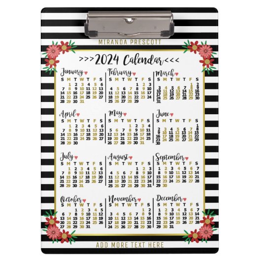 2024 Jaar Maandelijkse kalender Bloemenstrepen | A Klembord (Voorkant)