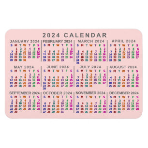 2024 Jaar Maandelijkse Kalender Blush Roze Kleurri Magneet