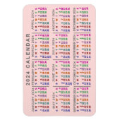 2024 Jaar Maandelijkse Kalender Blush Roze Kleurri Magneet (Verticaal)