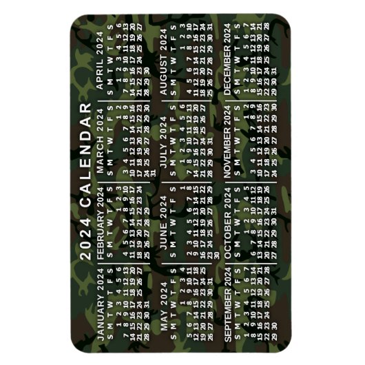 2024 Jaar Maandelijkse Kalender Camouflage Camo Gr Magneet (Verticaal)