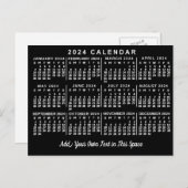 2024 Jaar Maandelijkse Kalender Classic Zwart-wit Briefkaart (Voorkant / Achterkant)
