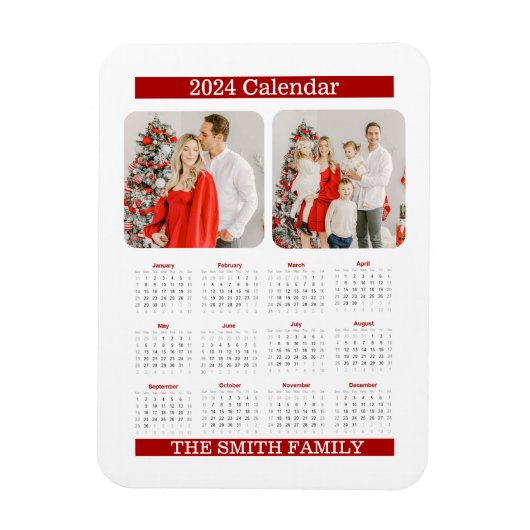 2024 Jaar Maandelijkse Kalender Familie Aangepaste Magneet (Verticaal)