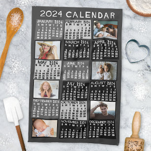 2024 Jaar Maandelijkse Kalender Fotocollage Mod Zw Theedoek