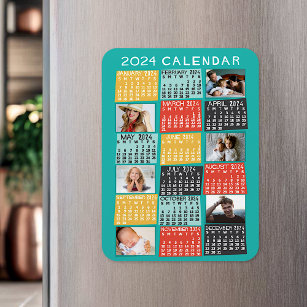2024 Jaar Maandelijkse Kalender Fotocollage Modern Magneet