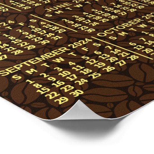 2024 Jaar Maandelijkse Kalender Koffiebonen 3 Foto Poster (Hoek)