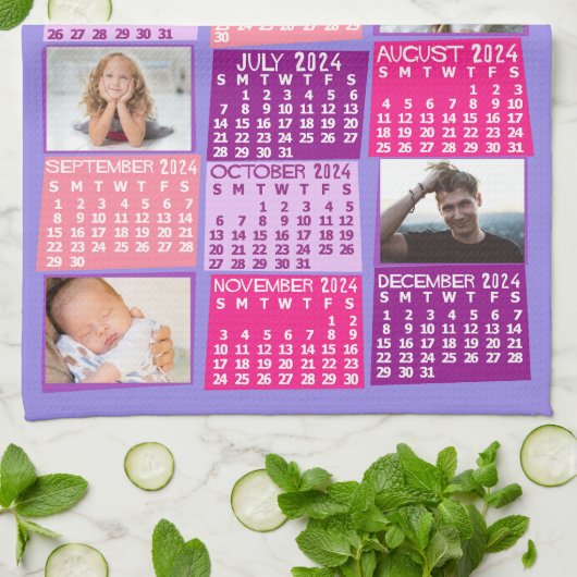 2024 Jaar Maandelijkse Kalender Leuke Mod Fotocoll Theedoek (Gevouwen)