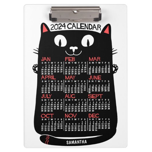 2024 Jaar Maandelijkse Kalender Mid-Century Black  Klembord (Voorkant)