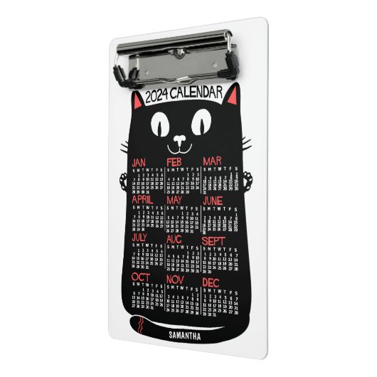 2024 Jaar Maandelijkse Kalender Mid-Century Black  Mini Klembord (Angled2)