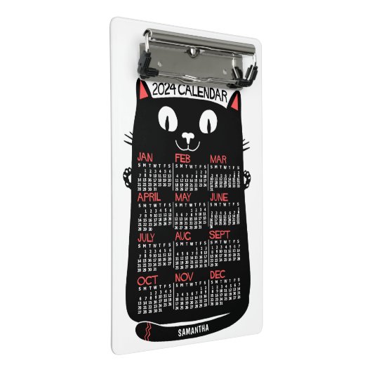 2024 Jaar Maandelijkse Kalender Mid-Century Black  Mini Klembord (Schuin)