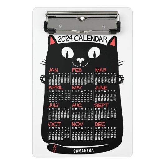2024 Jaar Maandelijkse Kalender Mid-Century Black  Mini Klembord (Voorkant)