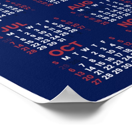 2024 Jaar Maandelijkse Kalender Mid-Century Blue C Poster (Hoek)