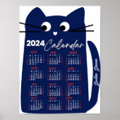 2024 Jaar Maandelijkse Kalender Mid-Century Blue C Poster (Voorkant)
