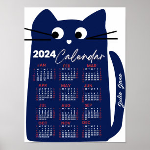 2024 Jaar Maandelijkse Kalender Mid-Century Blue C Poster