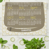 2024 Jaar Maandelijkse Kalender Mid-Century Bruin  Theedoek (Gevouwen)