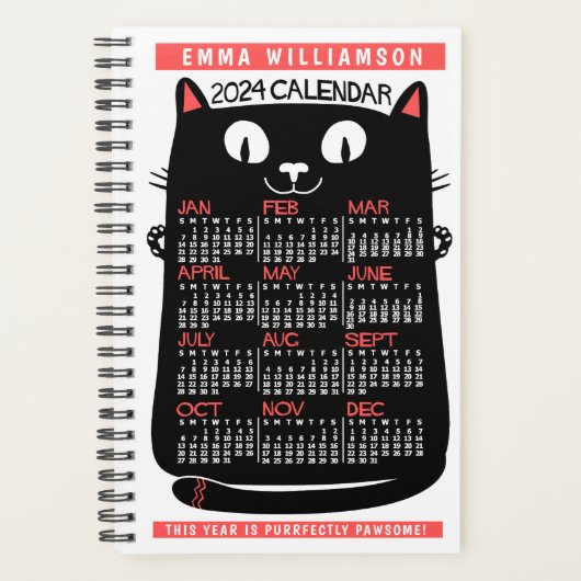 2024 Jaar Maandelijkse Kalender Midcentury Black C Planner (Voorkant)