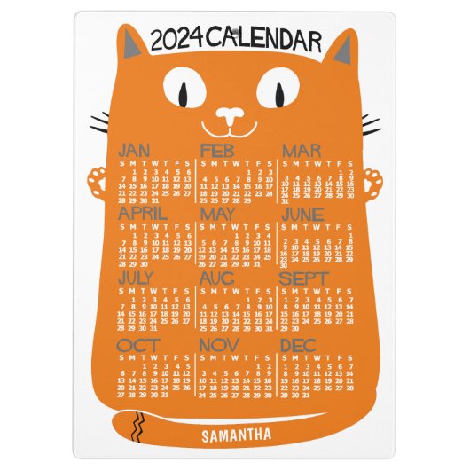 2024 Jaar Maandelijkse Kalender Midden-Eeuw Oranje Klembord (Achterkant)