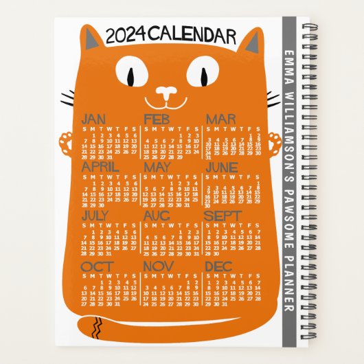 2024 Jaar Maandelijkse Kalender Midden-Eeuw Oranje Planner (Achterkant)