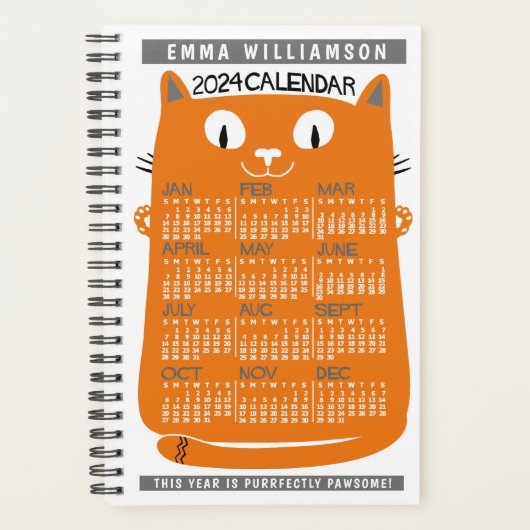 2024 Jaar Maandelijkse Kalender Mideeuw Sinaasappe Planner (Voorkant)