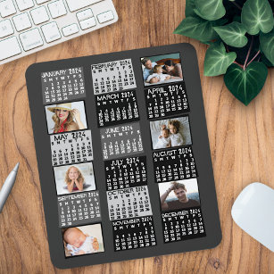 2024 Jaar Maandelijkse Kalender Mod Zwart Fotocoll Muismat