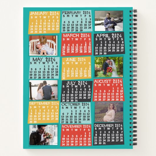 2024 Jaar Maandelijkse Kalender Modern 12 Fotocoll Notitieboek (Achterkant)