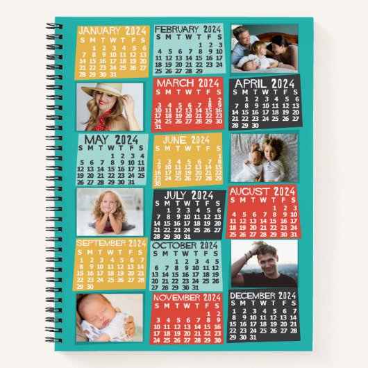 2024 Jaar Maandelijkse Kalender Modern 12 Fotocoll Notitieboek (Voorkant)