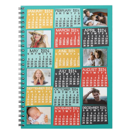 2024 Jaar Maandelijkse Kalender Modern 6 Fotocolla Notitieboek (Voorkant)