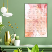 2024 Jaar Maandelijkse Kalender Perzik Bloemen Sti
