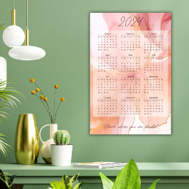 2024 Jaar Maandelijkse Kalender Perzik Bloemen Sti Perfect Poster