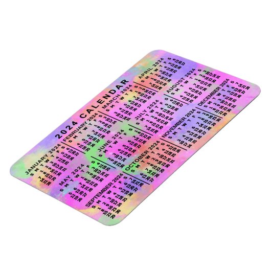 2024 Jaar Maandelijkse Kalender Regenboog Splatter Magneet (Linkerzijde)