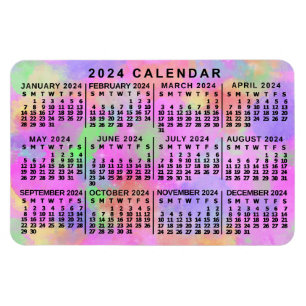 2024 Jaar Maandelijkse Kalender Regenboog Splatter Magneet