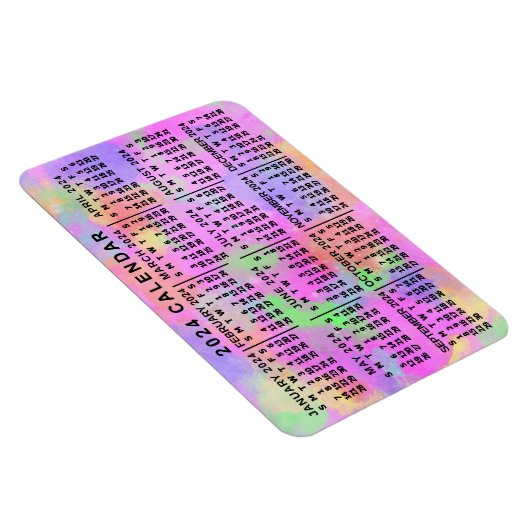 2024 Jaar Maandelijkse Kalender Regenboog Splatter Magneet (Rechterzijde)