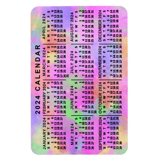 2024 Jaar Maandelijkse Kalender Regenboog Splatter Magneet (Verticaal)