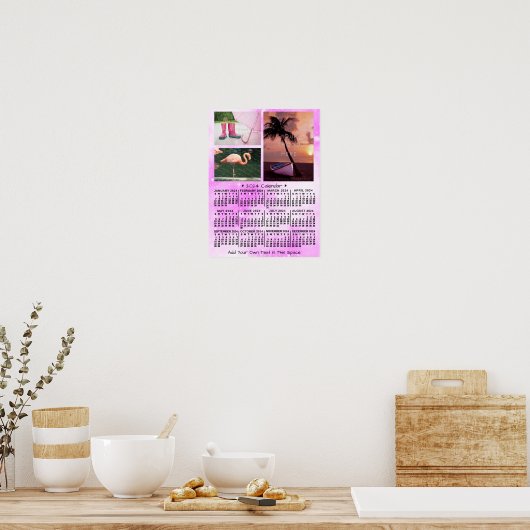 2024 Jaar Maandelijkse Kalender Roze Waterverf 3 F Poster (Keuken)