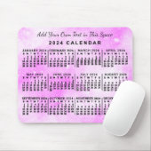 2024 Jaar Maandelijkse Kalender Roze Waterverf Aan Muismat (Met muis)