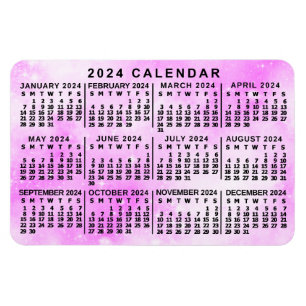 2024 Jaar Maandelijkse Kalender Roze Waterverf Ste Magneet