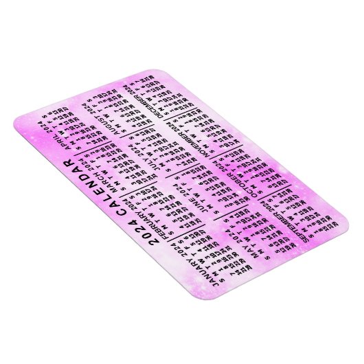 2024 Jaar Maandelijkse Kalender Roze Waterverf Ste Magneet (Rechterzijde)