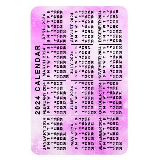 2024 Jaar Maandelijkse Kalender Roze Waterverf Ste Magneet (Verticaal)