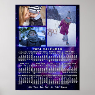 2024 Jaar Maandelijkse Kalender Ruimte Nebula 3 Fo Poster