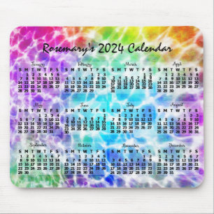 2024 Jaar Maandelijkse Kalender Tiedye Hippie Rain Muismat