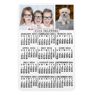 2024 Jaar Maandelijkse Kalender Wit   Fotosjabloon Magneet