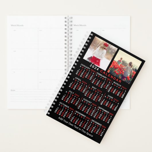 2024 Jaar Maandelijkse Kalender Zwart Custom 10 Fo Planner (Display)