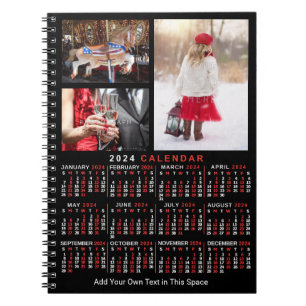 2024 Jaar Maandelijkse Kalender Zwart Custom 3 Fot Notitieboek
