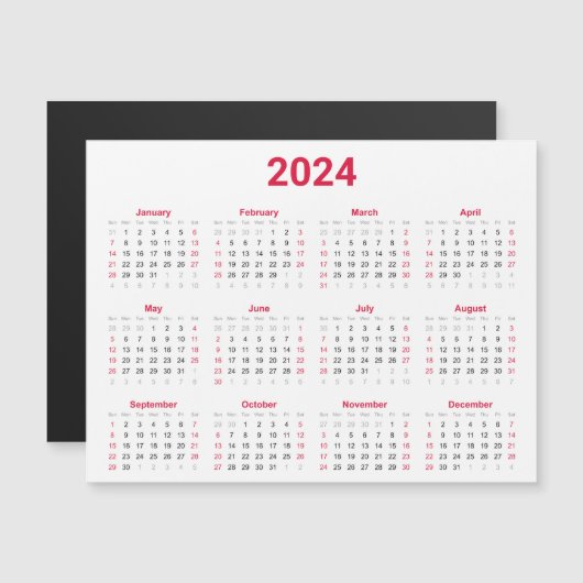 2024 Jaar op Blik Kalender Magnetische Kaart (Voorkant / Achterkant)