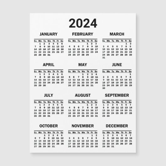 2024 Jaar op Blik Kalender Magnetische Kaart (Voorkant)