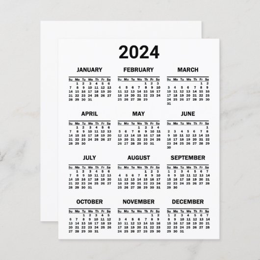 2024 Jaar op het Blad van het Kalenderkalender (Voorkant / Achterkant)