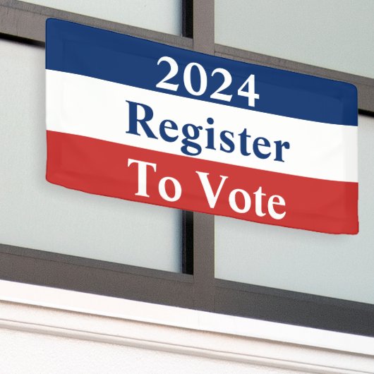 2024 Jaar Rood Wit en Blauw Register om te stemmen Spandoek (Buitenkant Gebouw)