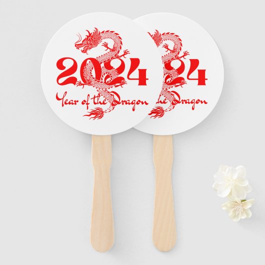 2024 Jaar van de Draak Chinees Nieuwjaar Handwaaier (Voorkant en achterkant)