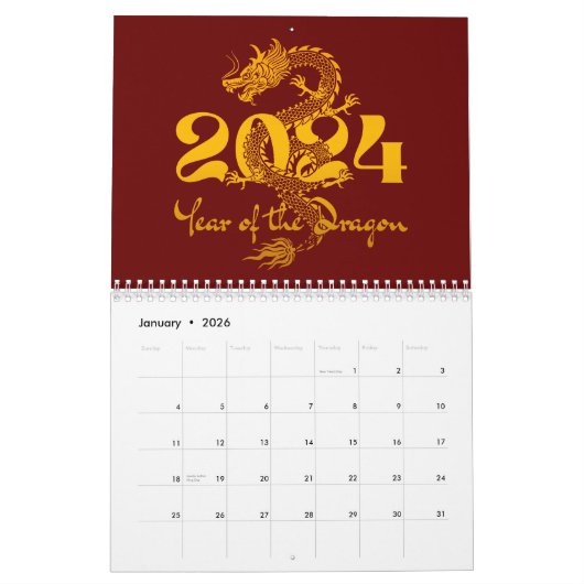 2024 Jaar van de Draak Chinees Nieuwjaar Kalender (Jan 2026)